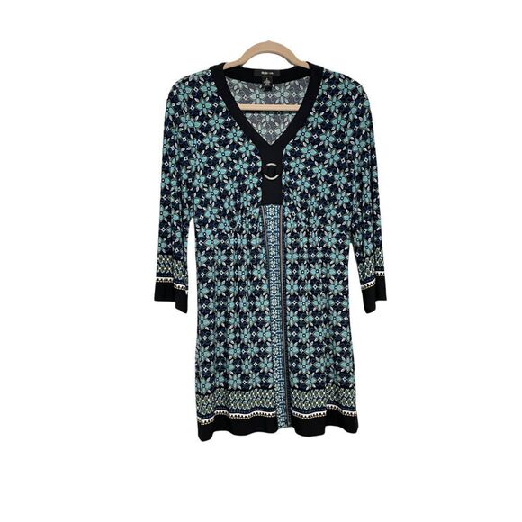 STYLE & CO‎ EMBELLISHED RING DETAIL BELL SLEEVE DRESS FLORAL PRINT S/NWOT - Picture 1 of 6